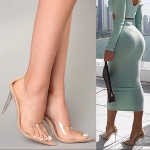 Fashion Nova In The Clear Kylie Jenner Transparent PVC Nude Pointed Toe Pump 5.5